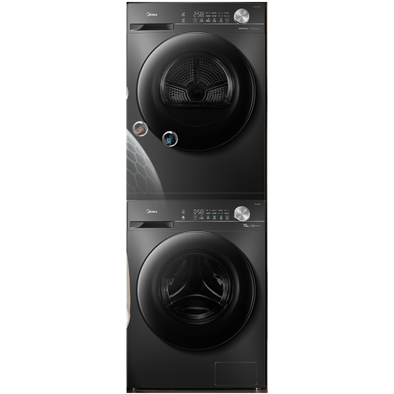 美的洗烘套装12KG滚筒洗衣机+10KG变频热泵烘干机1.1洗净比除菌除螨MG120V36T+MH100VH36T 自营