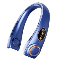 志高(CHIGO)挂脖风扇小风扇随身便携式小型充电风扇挂脖子耳颈无叶手持充电电风扇_轻奢蓝十二彩照明灯冰瓷出风智能数显