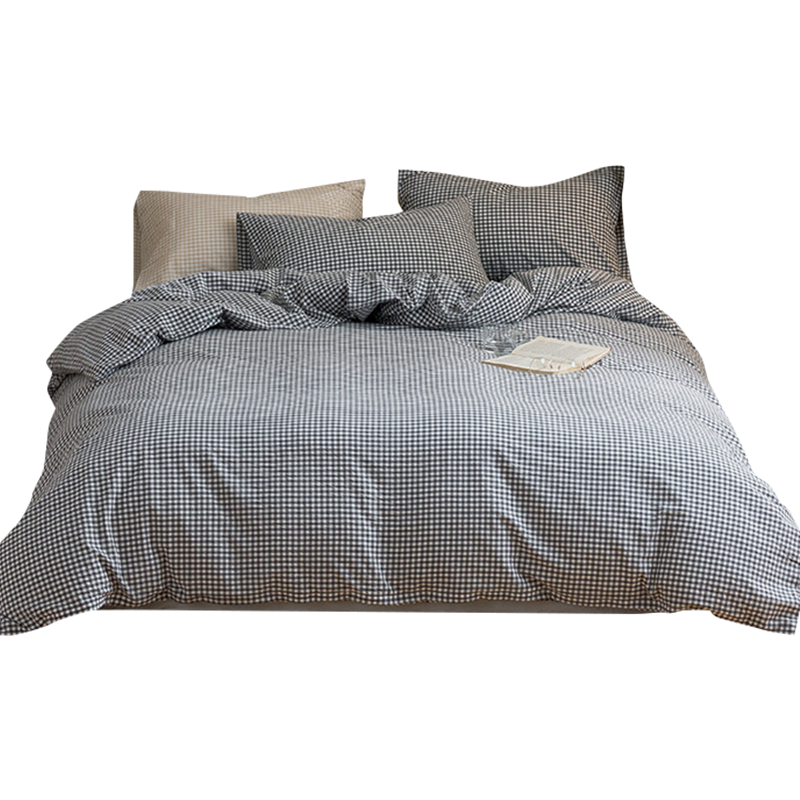 婵思 水洗棉纯棉格子四件套 床上用品套件