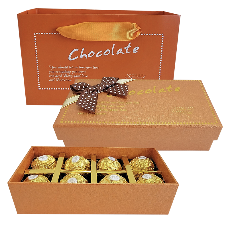 费列罗(Ferrero Rocher)榛果威化巧克力8粒蝴蝶结纸盒七夕情人节礼盒装(含拎袋)