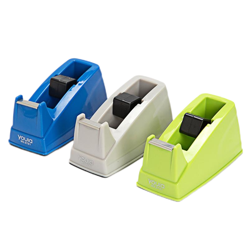 优拉胶带座9791 小号胶带切割器桌面台式文具胶带座可爱创意锯齿刀片胶带切割机 混色