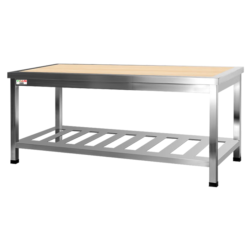 意黛斯 木案工作台厨房操作台商用打荷台木面案板台 下花格款1800*800*800 YDS-1TMHG188 201材质