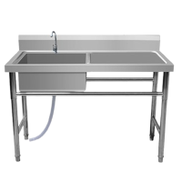 邦可臣商用不锈钢水槽带平台单槽带支架厨房单双水池洗碗洗菜洗手盆