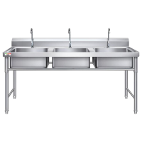 意黛斯(YIDAISI) 商用不锈钢水槽 三星水池 洗菜盆洗碗池 三池 1500*700*800+150 304不锈钢