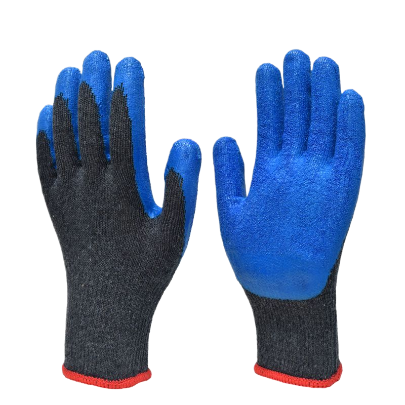 好员工10针灰纱蓝乳胶皱纹手套R700-B