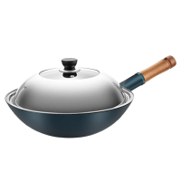 美厨炒锅套装34cm无涂层老式精铁锅带盖配铲MCC0573