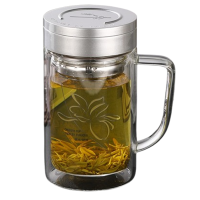 富光(FGA)双层高硼硅玻璃杯便携带把泡茶杯办公水杯男大容量家用杯子