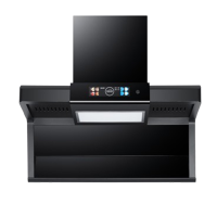 新飞油烟机家用厨房大吸力顶侧双吸烟机自动清洗7字型抽油烟机_轻奢款黑晶八键大屏+体感+清洗+烟感Q5新飞-上门安装