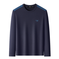 鳄鱼恤CROCODILE 男士撞色拼接圆领长袖休闲打底T恤