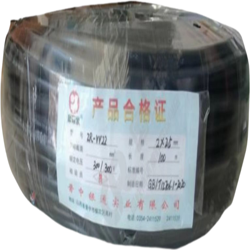 康菲索 阻燃铠装电缆 ZR-VV-22-0.6/1kV-2*2.5平方 黑色 100米 盘