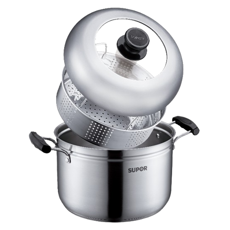 苏泊尔蒸锅22cm单层蒸笼复底304不锈钢多用锅SZ22S1