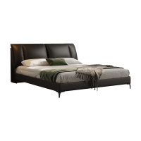 苏宁易购拉点式头层牛皮主卧大床双人床高脚床轻奢婚床全实木