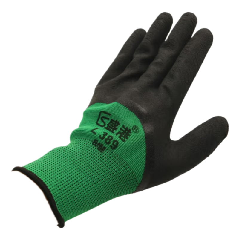 盛港发泡半挂十三针涤纶彩纱线耐磨耐油防滑透气绿色均码工业防护LGY389 120双