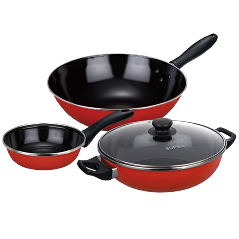 苏泊尔套锅30cm炒锅+16cm煎锅+26汤锅三件套T0933T