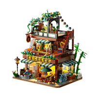 熊猫咖啡屋积木Diy艺术迷你小颗粒拼装益智立体小屋解压治愈女孩玩具礼物