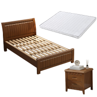 乐琪艺 实木床单人床 胡桃色 200*150*96cm 含床垫床头柜 套
