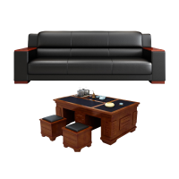 悦兴诚三人位皮质沙发206*84*93cm+功夫茶几套