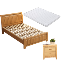 乐琪艺 实木床单人床 榉木色 200*135*96cm 含床垫床头柜套