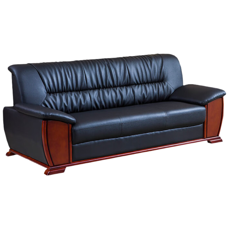 锦北 办公沙发老板皮沙发商务会客接待会议沙发组合 头层黑牛皮三人位