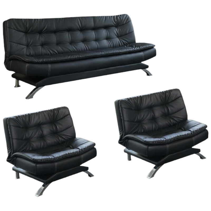 戴劲 办公沙发可折叠商务沙发多功能接待会客沙发组合 头层黑牛皮1+1+3