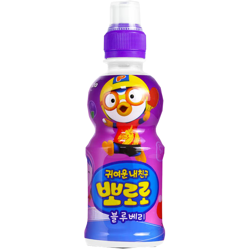 {蓝莓味*6]韩国进口啵乐乐儿童饮料Pororo果汁果味苹果蜜桃宝露露饮品235ml*6