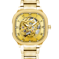 特威斯夜光方形镂空男士手表 防水钢带时尚手表 全自动机械表