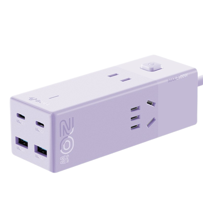 公牛(bull)MC1203M 迷雾紫1.5m 桌面插座智能氮化镓数显小电舱多功能充电转换器插排插座