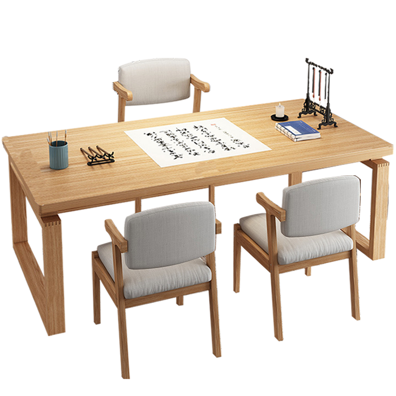 筑亮 学习桌 160cm原木色+3椅 套