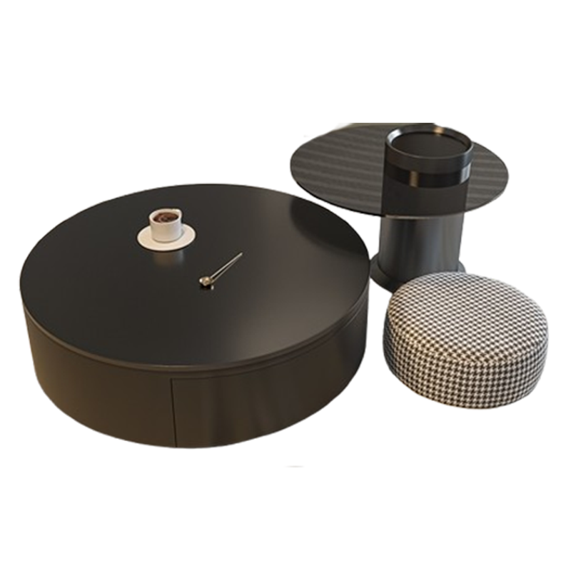 如华福禄岩板圆形茶几客厅家用轻奢现代简约大小户型黑色茶桌玻璃意式极简