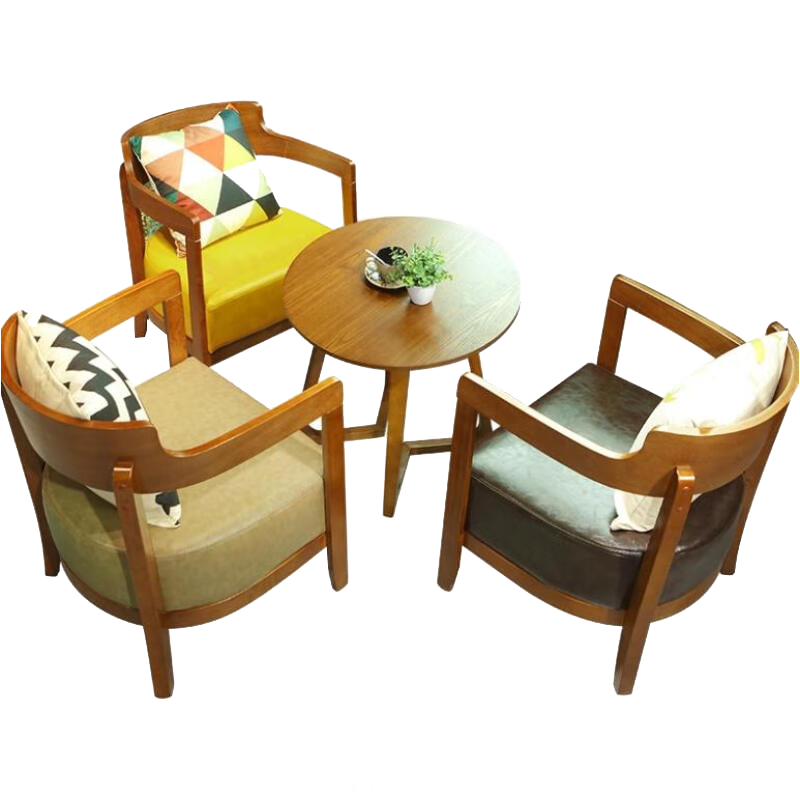 军楚书吧休息区洽谈桌椅组合北欧接待区实木桌椅组合一桌三椅