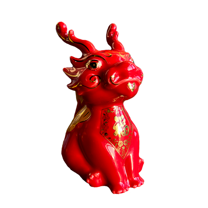 福人福地伴手礼礼品陶瓷龙摆件装饰品客厅创意公仔办公桌面工艺品可爱卡通