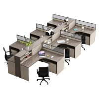 班龙办公电脑桌六人位+柜+椅套