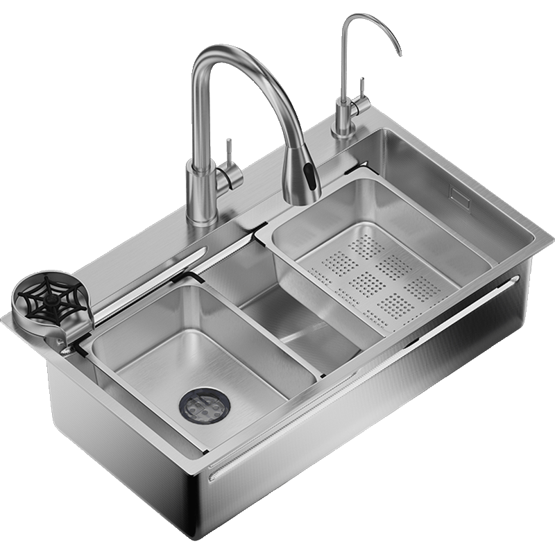 古达厨房压纹家用水槽洗碗槽池大单槽304不锈钢台上中下洗菜盆