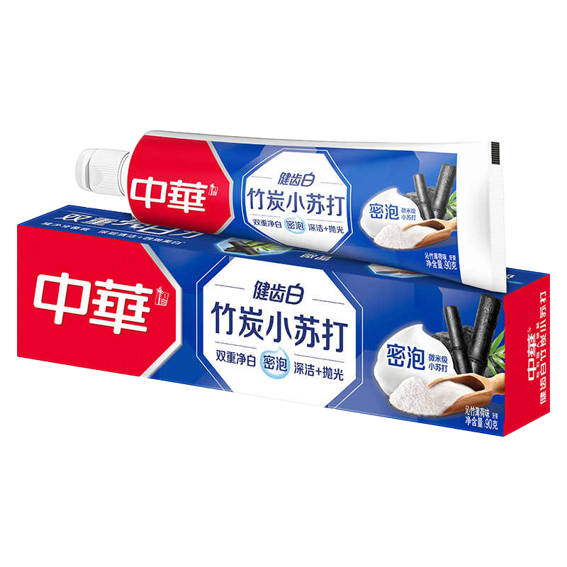 中华健齿白牙膏竹炭小苏打双重净白沁竹薄荷味90g