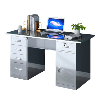 曌梵不锈钢办公桌1.6米五斗一门张