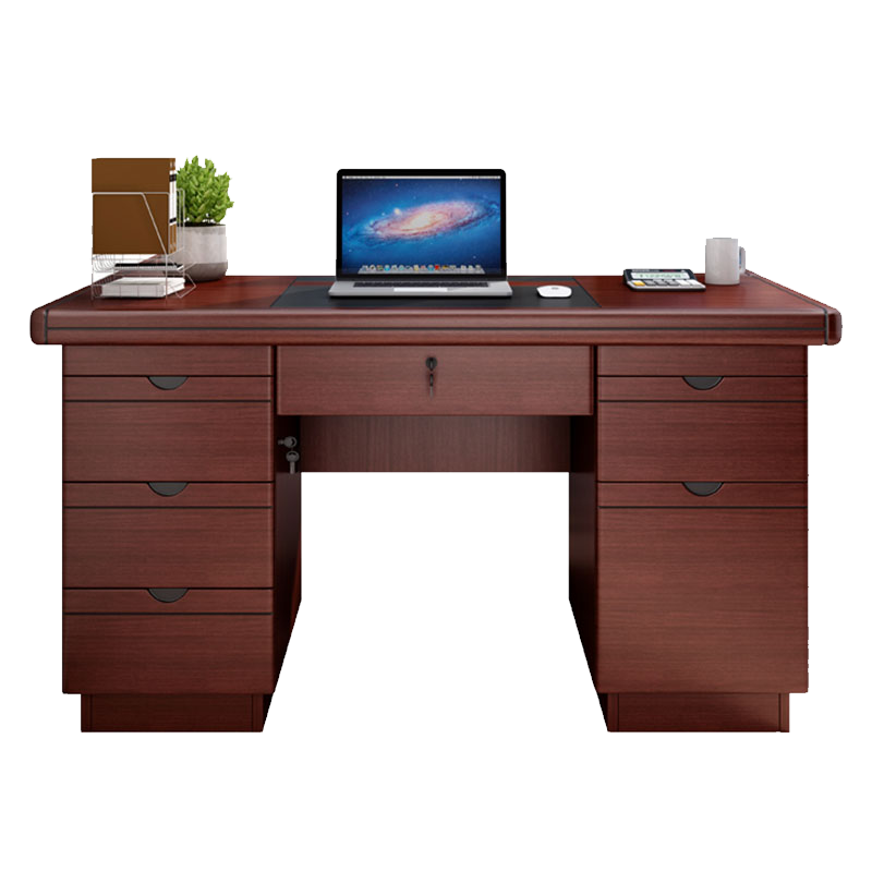 洛来宝办公桌电脑桌办公室经典油漆写字台桌子带键盘抽1.2米(红棕色)含安装