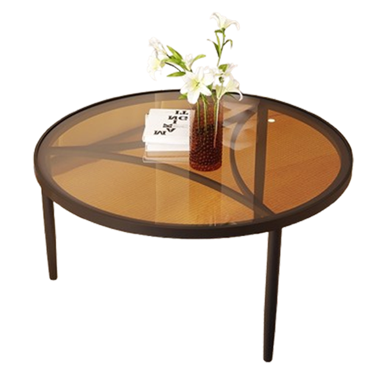 圆形玻璃茶几桌客厅家用小户型阳台桌子奶油风边几轻奢酒店公寓桌