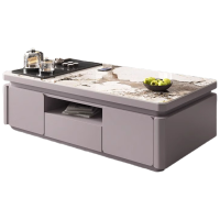 戴劲 岩板茶几客厅茶台烧水壶一体桌家用泡茶台办公室茶桌 1.3米浅灰(潘多拉岩板)