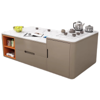 戴劲 岩板茶几客厅茶台烧水壶一体桌家用泡茶台办公室茶桌 1.3米卡其色配壶