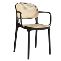 塑料椅子靠背餐椅家用加厚藤编扶手椅可叠放户外休闲凳子