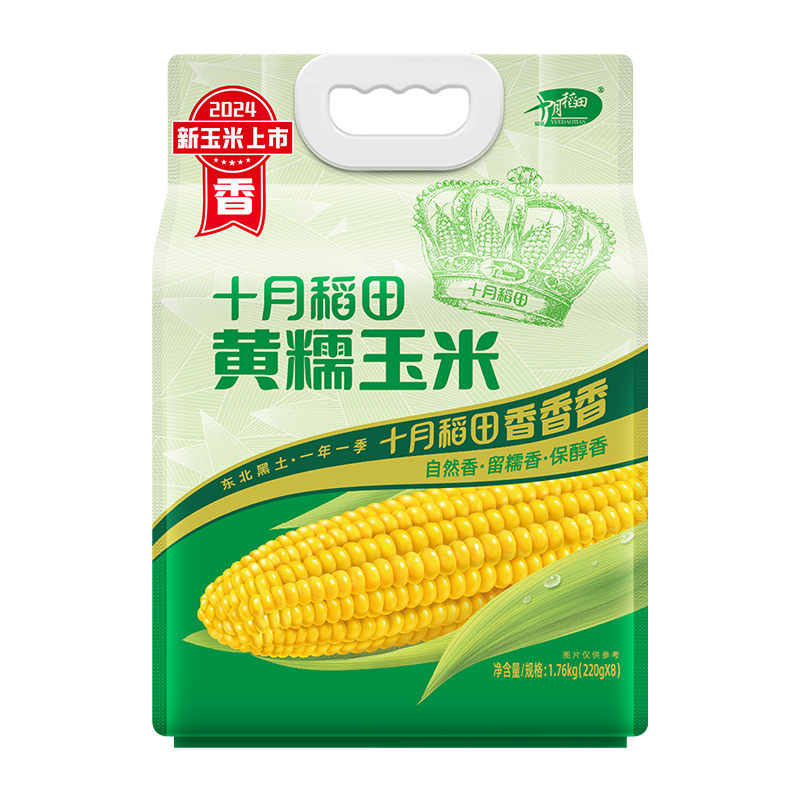 十月稻田黄糯玉米1.76kg[220g*8根]东北玉米棒甜糯低脂新鲜真空装早餐苞米3.52斤