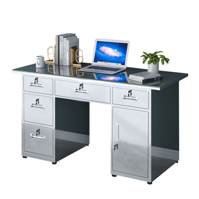 曌梵不锈钢办公桌1.4米五斗中轴张