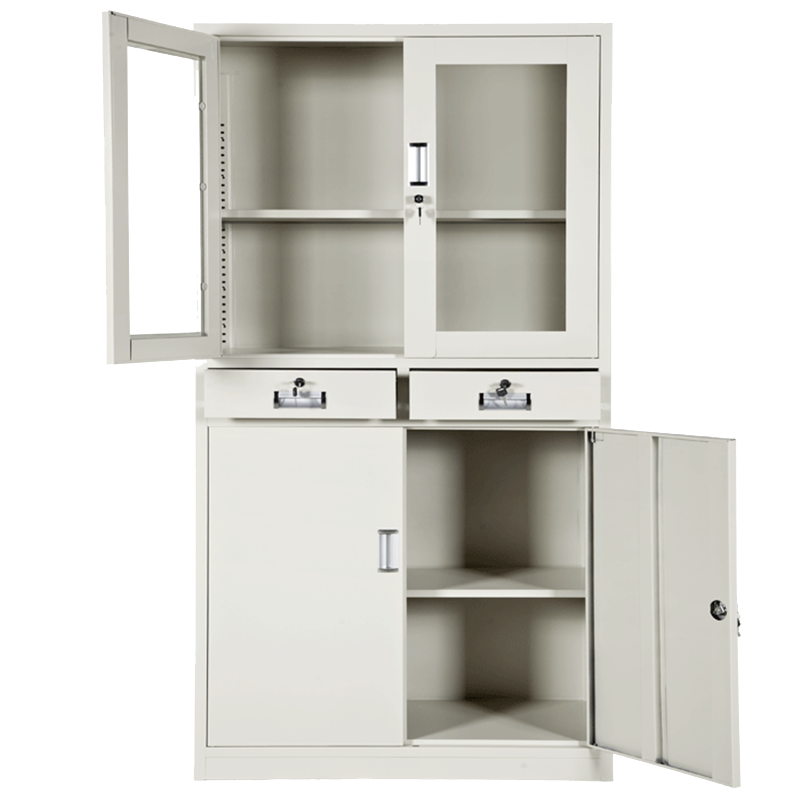 盛铁航 1850*850*390mm 上玻下铁中二屉文件柜铁皮柜办公柜档案柜资料柜加厚 大器械 精品加厚型