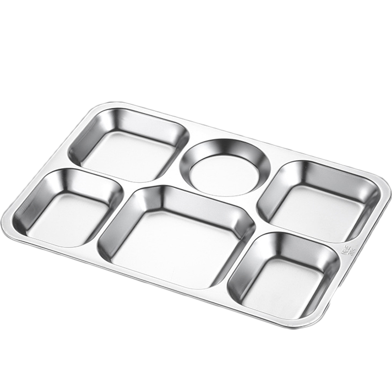 苏宁宜品304不锈钢快餐盒分隔餐盘无勺六格饭盒食堂专用加厚分格饭盘 SNYP-CP02