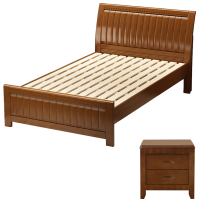 筑亮 实木床 1.2m胡桃色+床头柜 套