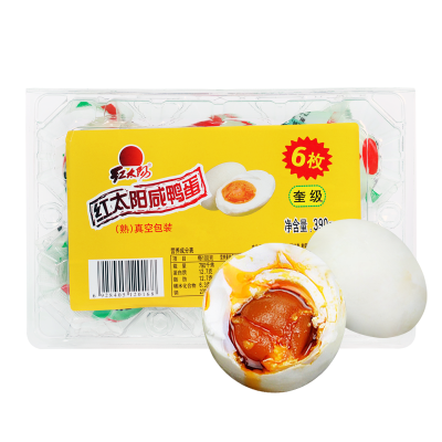 [中华特色]高邮馆 红太阳 高邮咸鸭蛋盐蛋奎级390g 65g*6只红心流油拌饭下饭