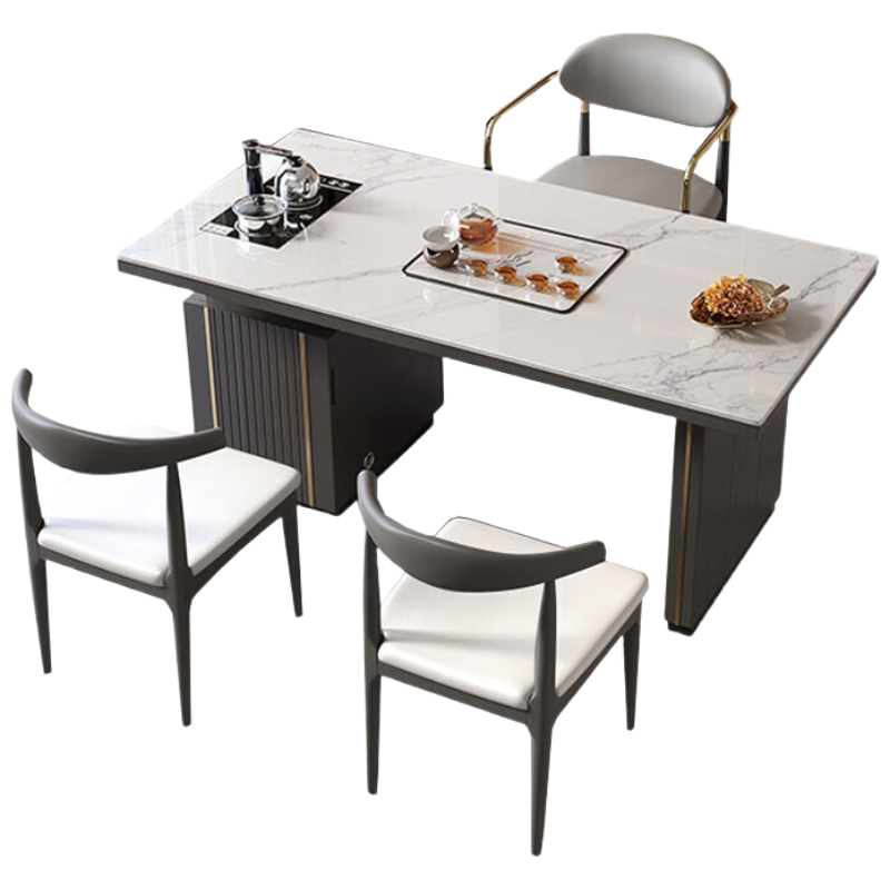 戴劲 岩板茶桌椅组合轻奢石板茶台烧水壶一体阳台茶几1.2桌+主椅+2客椅