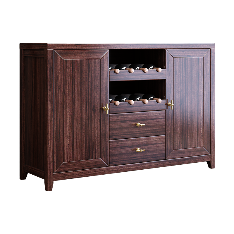 青木川 新中式简约现代实木餐边柜一体靠墙柜子客厅餐厅家用小户型收纳储物柜矮柜置物架茶水柜矮柜