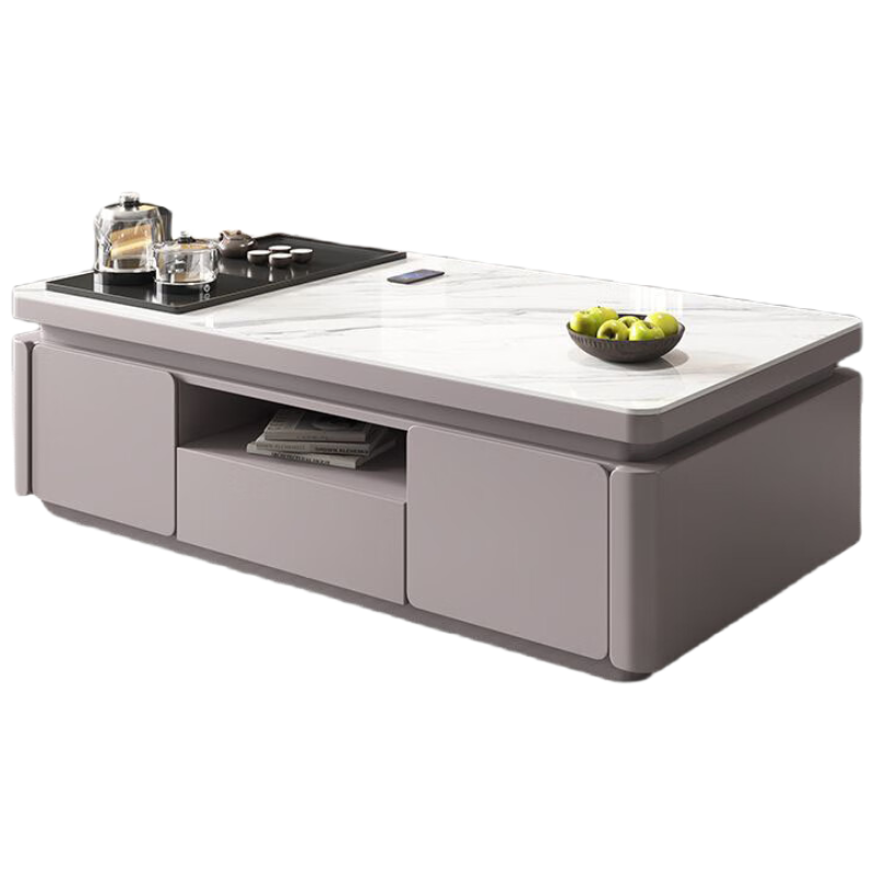 戴劲 岩板茶几客厅茶台烧水壶一体桌家用泡茶台办公室茶桌 1.2米浅灰(雪山白岩板)