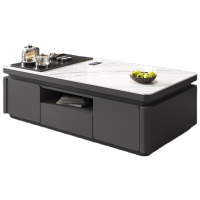 晋舰 岩板茶几客厅茶台烧水壶一体桌家用泡茶台办公室茶桌 1.4米深灰(雪山白岩板)